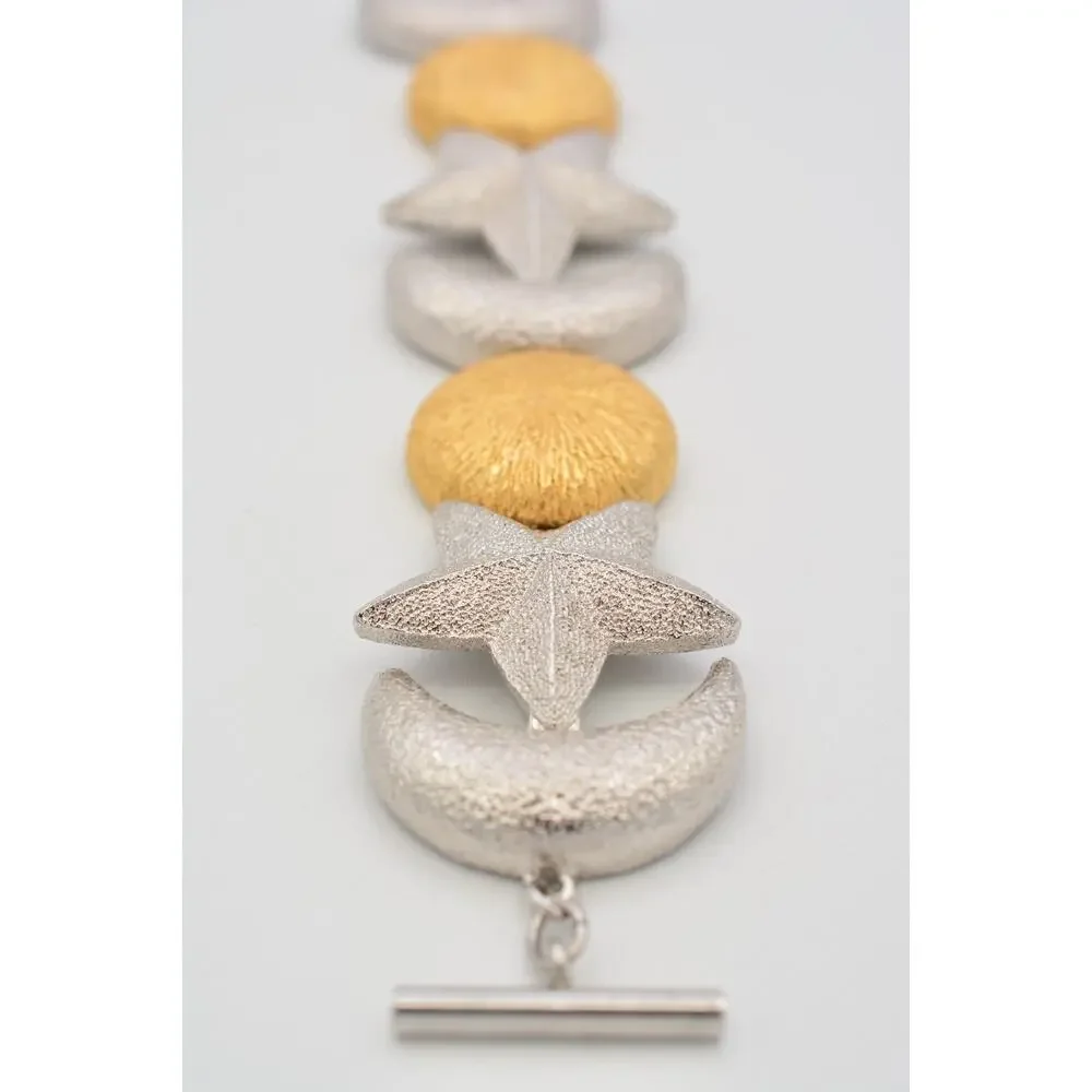 Christian Dior Vintage Celestial Moon Star Statement Bracelet Silver Gold Chunky